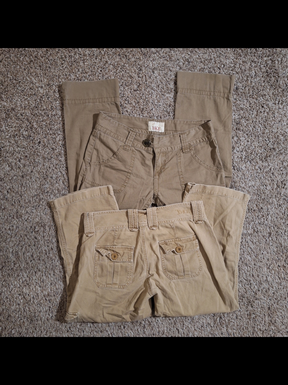 Vintage BKE Y2K Grunge Tan Utility Cargo Capris Long Shorts BUNDLE - Lot of 2
